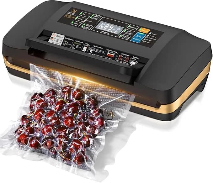 95kpa Powerful Commercial Vacuum Sealer Machine, 2x Strength Double Seal - 10-In-1 Dry/Moist Vacuum Sealer For Food, Built-In Cutter & Bags Storage, Easy-Lock Handle, Includes 1 Roll & 10 Bags, Black
