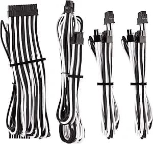 Corsair Premium Individually Sleeved Psu Cables Starter Kit – White/Black, 2 Yr Warranty, For Corsair Psus