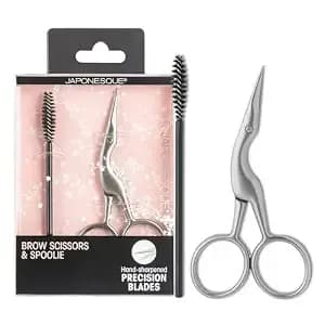 Japonesque Brow Scissors And Spoolie, Stainless Steel Scissors For Brow Grooming And Trimming, Brush Tool For Brow Shaping