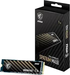 Msi Spatium m450 Pcie 4.0 Nvme M.2 1tb v1 Internal Gaming Ssd Up To 3400mb/S 3d Nand