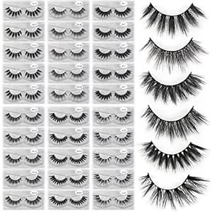 Magefy 30 Pairs 6 Styles Faux Mink Eyelashes, 16mm-20mm Lashes Natural Look To Dramatic False Eyelashes, Handmade Reusable Fake Eyelashes With Portable Boxes