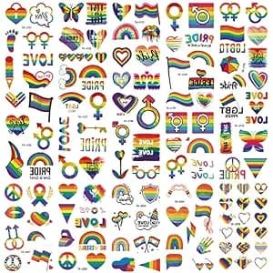 200+ Pcs Pride Tattoos,Gay Pride Tattoos,20 Sheets Pride Temporary Tattoos,Pride Outfits For Women,Waterproof Rainbow Flag Tattoo Stickers For Pride Equality Parades And Celebrations