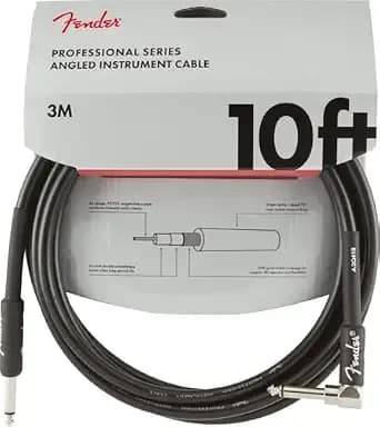 Fender Professional Series Instrument Cable, Straight/Angle, Black, 10ft - Noise-Free Signal, Live Performance Ready, Straight To Angle, Durable Braided Jacket, Fits Electric & Bass Guitar, 10 Foot