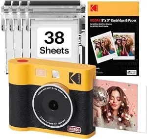 Kodak Mini Shot 3 Era 3x3” Instant Digital Camera & Photo Printer, 38 Sheets, 2-In-1 Portable Print Camera, Bluetooth Smartphone Printer For Iphone & Android, 4pass Dye Sublimation, Yellow