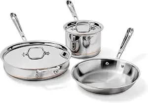 All-Clad Copper Core 5-Ply Stainless Steel Cookware Set, 5 Piece, Induction, Oven Broiler Safe 600f, Pots And Pans, Sauce Pan, Saute Pan, Cookware, Silver