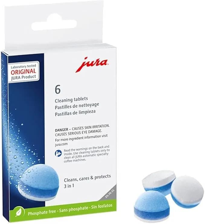 Jura 3-Phase Espresso Cleaning Tablets (6 Count) - Even Better Results, Lasting Protection Against Mineral Deposits