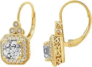Amazon Collection Platinum Or Gold-Plated Sterling Silver Infinite Elements Zirconia Asscher-Cut Antique Drop Earrings