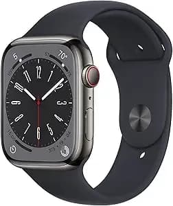 Apple Watch Series 8 (Gps+Cellular, 45mm) - Graphite Stainless Steel Case With Midnight Sport Band, M/L (Renewed)