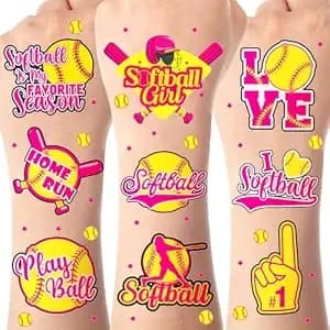 Serencatcher 144 Pcs Softball Temporary Tattoos Softball Party Favors Gifts - Softball Tattoos Stickers Waterproof For Softball Birthday Party Decorations Softball Sports Club Team Rewards Bags Stuffers