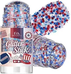 Usa Patriotic Hair Body Glitter Stick Star, Shimmer Body Face Glitter For 4th Of July Outfits For Women, Red White And Blue Accessories For Festival Concert & Celebration Makeup