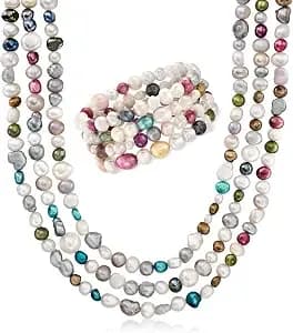 Ross-Simons 4-8mm Multicolored Cultured Baroque Pearl Jewelry Set: 4 Bracelets And Necklace. 64 Inches