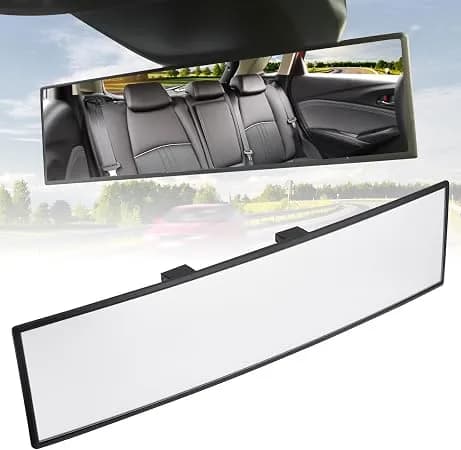 Joytutus Panoramic Rear View Mirror, 12 Inch Wide Angle Clip On Mirror, Universal Car Interior Accessories, Convex Interior Mirror Reduces Blind Spot, Clear Vision Fits Car Suv Trucks