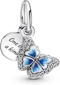 Pandora Blue Butterfly & Quote Double Dangle Charm Bracelet Charm Moments Bracelets - Stunning Women'S Jewelry - Made With Sterling Silver, Cubic Zirconia & Enamel, No Gift Box