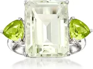 Ross-Simons 11.00 Carat Emerald-Cut Prasiolite And 1.40 Ct. T.W. Peridot Ring In Sterling Silver