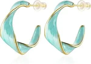 Cicy Bell Twisted Hoop Earrings For Women - Alloy, Vintage Enamel Oil Dripping, 925 Sterling Silver Needle, Round Huggie, Jewelry Gifts