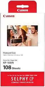 Canon Kp-108in Ink/Paper Set - 108-Sheet Kit With Dye-Sub Ink And 4x6 Paper For Photo Printing, Archiving And Sharing