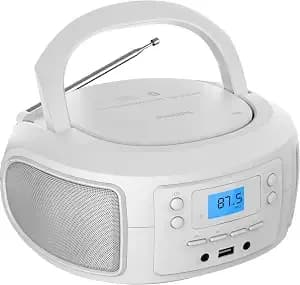 Philips Cd Player Portable With Bluetooth, Crystal Clear Sound Top Loading Cd Boombox With Fm Radio, Usb Port & Aux Input, Compact & Lightweight Design,R/Cd-Rw/mp3 Compatible (White)