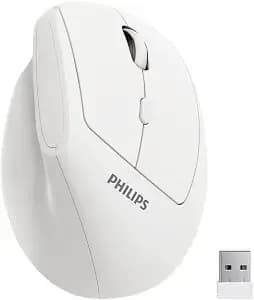Philips Ergonomic Mouse - Vertical Mouse With 800/1200/1600 Adjustable Dpi, 6 Silent Buttons, Auto Power Saving,Light Weight,2.4ghz Wireless Mouse For Laptop,Desktop, Pc- White