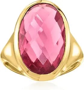 Ross-Simons 14kt Yellow Gold-Plated Ring With Simulated Pink Tourmaline