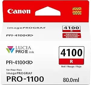 Canon Pfi-4100 Genuine Red Ink Tank, Compatible With Imageprograf Pro-1100 Printers