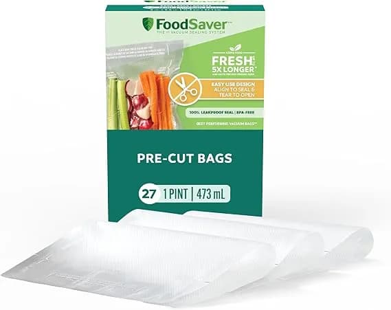 Foodsaver Pint Pre-Cut Vacuum Seal Bags, Easy Use Vacuum Storage Bags, Align To Seal And Tear To Open Vacuum Sealer Storage Bags, 27 Pack