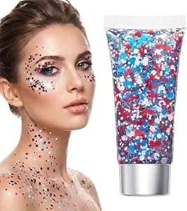 Red White Blue Hair Glitter Stick, 2026 New Patriotic Usa Flag Star Chunky Face Body Outfits Sparkle Patriotic Pride Glitter For Soccer President'S Day (C)