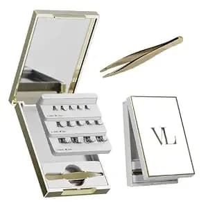 Vluxe Mini Lash Palette With Mirror & Tweezer Applicator, Luxury Lash Cluster Organizer Holder For Eyelash Extension & Fake Lash, Travel Storage Case For Mini Extended Lashes, Compact & Refillable