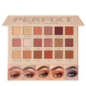 18 Color Natural Eyeshadow Palette For Mature Skin, Matte Shimmer Nude - Mature Skin Friendly, Soft Matte And Shimmer Shades, Mauve Brown Nude Tones, Smooth Blendable Formula, With Concealer Shade