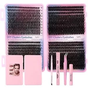 Lash Clusters Kit,800pcs Lash Extension Kit With Lash Bond And Seal, 50d 60d 80d 100d Individual Eyelash With Lash Tweezers, Lash Remover And Eyelash Brush