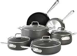 All-Clad ha1 Hard Anodized Nonstick Cookware Set 10 Piece Induction Oven Broiler Safe 500f, Lid Safe 350f Pots And Pans Black
