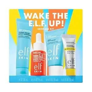 E.L.F. Skin Wake The E.L.F. Up Skincare Kit - Travel-Size Hydrating Face Cleanser, Sunscreen, Moisturizer & Brightening Serum, Vegan & Cruelty-Free