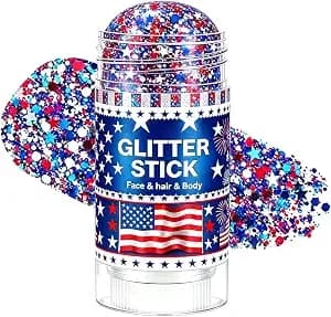 4th Of July Glitter Stick, Red White And Blue Glitter Stick, Body Glitter, Patriotic Usa Flag Chunky Glitter Makeup For Independence Day, Rave Accessories For Women, 4th Of July Decorations