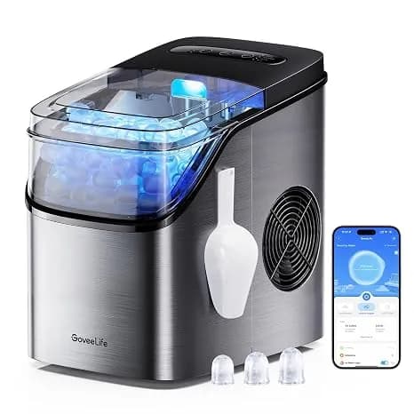 Goveelife Smart Ice Maker, 9 Ice Cubes In 6 Mins 3 Sizes, 26lbs/Day, Silver - Countertop Ice Maker With App & Voice Control, Self Cleaning, Rgb Lights, Portable Ice Machine With Scoop For Kitchen, Party