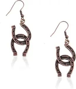 Wrangler Horseshoe Concho Dangle Earrings, Western Cowgirl Rustic Jewelry