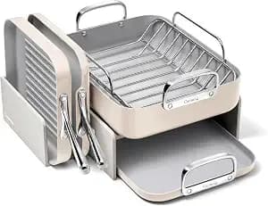 Caraway Square Cookware Set - Square Pans Set - Perfect For Griddling, Toasting, Searing, Roasting, And More - Non-Stick Ceramic Coated Pans - Non Toxic, Ptfe & Pfoa Free - Cream