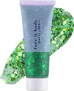 Green Face Body Glitter For Kids, Chunky Hair Glitter Women Outfits, St Patricks Day Green Accessories For Spirit Week,Irish Parade Sequins Makeup For Saint Paddy Festival Rave Alien Costume