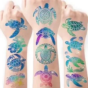108 Pcs Glitter Sea Turtle Temporary Tattoos For Kids - Pre-Cut Ocean Under Sea Party Favors, Sea Turtle Birthday Decorations, Back To School Gifts For Boys Girls