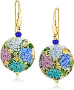 Ross-Simons Italian Multicolored Murano Glass Hydrangea Drop Earrings In 18kt Gold Over Sterling