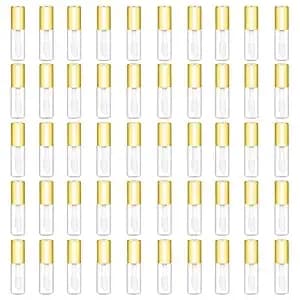 Mydio 50 Pack 1.2ml Clear Mini Lip Gloss Tube Empty Lip Balm Containers With Gold Lid For Lipstick (Gold)