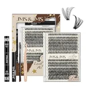 Jms&Jms 40d+50d Diy Lash Extension Kit Lash Clusters Kit 280pcs - D Curl Individual Lashes Eyelashes Kit Thin Band Cluster With Lash Bond And Seal Tweezers Easy To Apply
