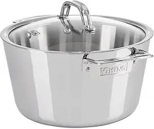 Viking Contemporary 3-Ply Dutch Oven, 5.2 Quart Stainless Steel Cookware Pot With Glass Lid, Dishwasher And Oven Safe, Induction Ready, Silver