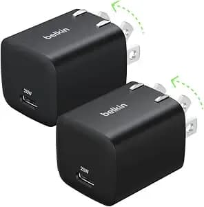 Belkin 25w Compact Usb C Charger Block, 2 Pack, Fast Charging For Travel - Pd 3.1, Travel Charger, Ipad, Iphone 17, Samsung Galaxy, Pixel, Airpods, Apple Watch, Nintendo Switch 2, Foldable Prongs