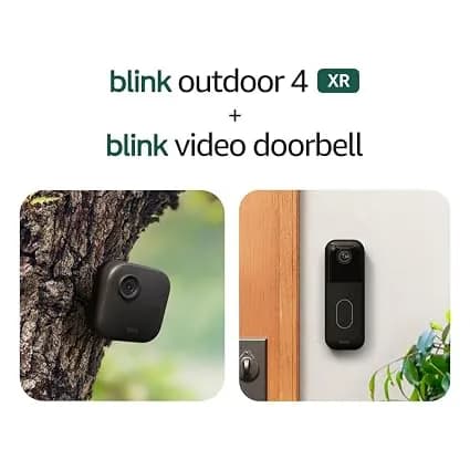 Blink Video Doorbell + Outdoor 4 Xr – Wireless Smart Security Cameras, Two-Year Battery Life, Go Up To 400 Feet From Your Home With Extended Range. Sync Module Xr Included.