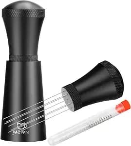 Wdt Espresso Distribution Tool Espresso Stirrer Tools For Barista, 0.35mm 7 Needles Espresso Coffee Stirrer With Extra 7 Replaceable Needles, Aluminum Alloy Handle With Stand (Black)