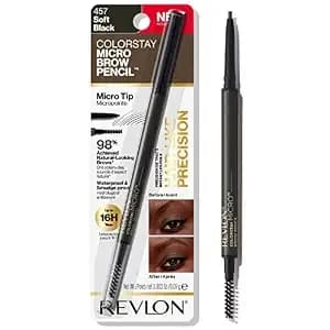 Revlon Colorstay Micro Brow Pencil, 457 Soft Black, 0.003 Oz - Waterproof Eyebrow Pencil With Micro Tip And Spoolie Brush. Infused With Argan & Marula Oil. Smudge-Proof Definition.