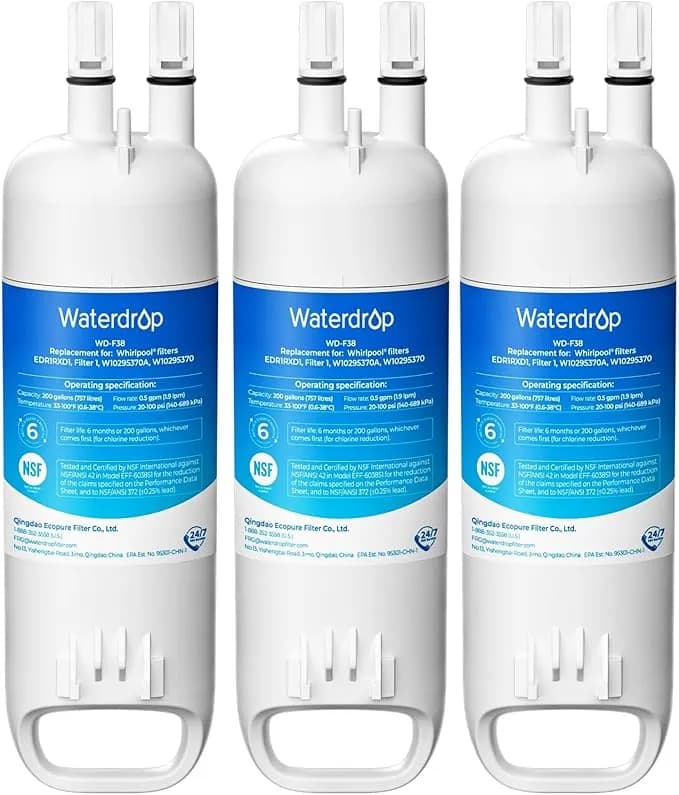 Waterdrop edr1rxd1 Refrigerator Water Filter, 3 Pack - Replacement For Everydrop® Filter 1, w10295370a, edr1rxd1b, p8rfwb2l, p4rfwb, Kenmore® 46-9081, 46-9930, Wd-f38