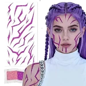 Iridescent Temporary Tattoos 60 Pcs - Metallic Shine Korean Idol Waterproof Body Art Stickers For Party Decorations Or Halloween Demon Cosplay, Flexible Gothic Line Designs For Arms Neck & Face