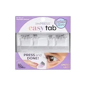Kiss Impress Falsies Easy Tab Press On Self Adhesive Eyelashes, Black, 'Classy Natural', 1 Pair Of 6mm-7mm Inner Natural Volume Eyelash Clusters & 1 Pair Of 6mm-10mm Outer Half-Lashes With Easy Tabs