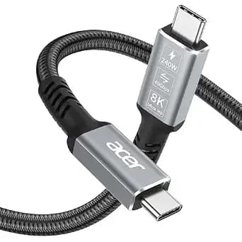 Acer usb4 Cable 40gbps, 8k@60hz Thunderbolt 4/3 Cable (3.3ft, 240w) - Braided Usb C Cable Fast Charging, High Speed Usb-C Video Cord Compatible With Macbook, Ssd, Docking, Iphone 16 And More