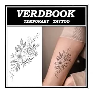 Waterproof Floral Flower Temporary Tattoos For Women, 2 Sheets - Semi Permanent Flower Tattoos Lasting 7-15 Days Realistic Floral Tattoos Rose Sunflower Cosmos Art For Women And Men